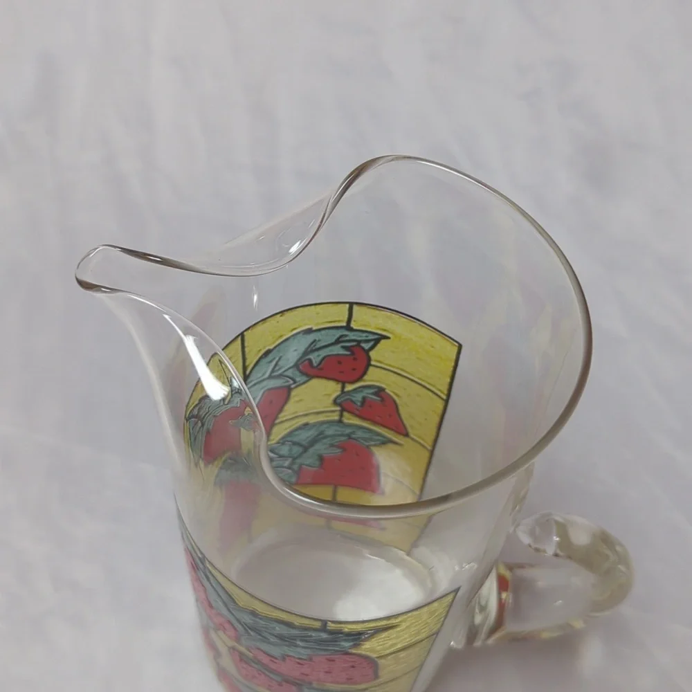 West Virginia Strawberry Stained Glass MCM Drink Cocktail Pitcher Applied Handle